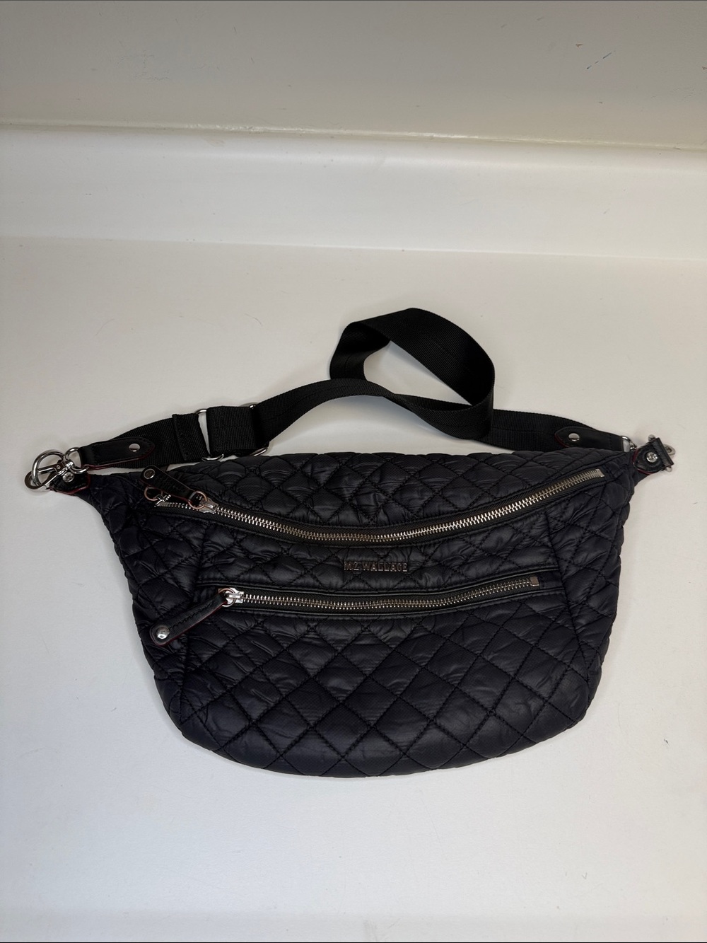 MZ Wallace Crosby Black Sling Bag with Silver Hardware